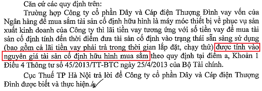 chi phí lãi vay mua sắm tài sản cố định